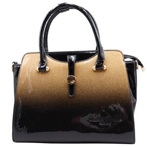 Candace Christian Napa Valley Gold Black Ombre Glitter Patent Satchel Handbag
